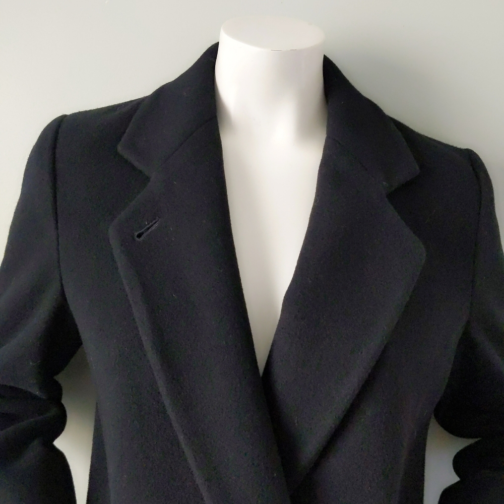 VTG Classic Boyfriend Black Wool Overcoat S - Picture 3 of 7